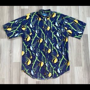 Vintage Angelfish Seaweed Print Button Down. XLT